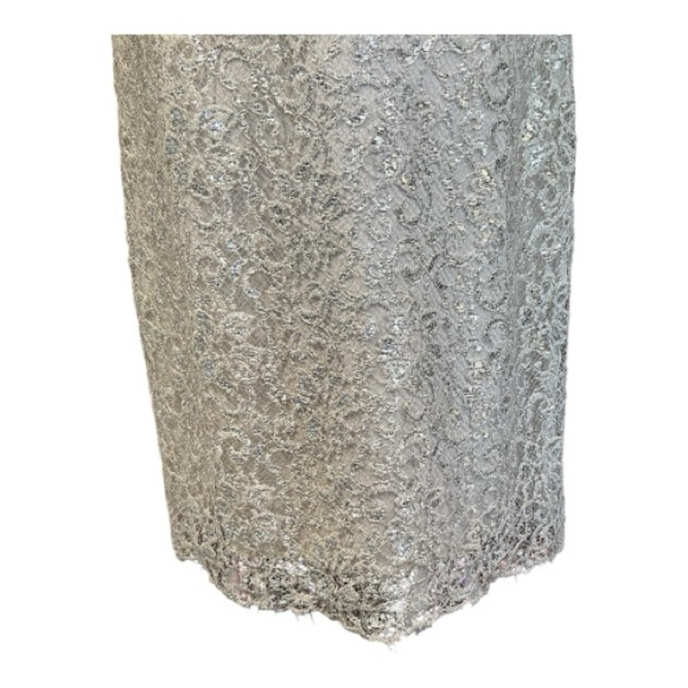 EUC BCBGMaxAzria Lynnette metallic silver lace cocktail dress – size 10 - Picture 3 of 8